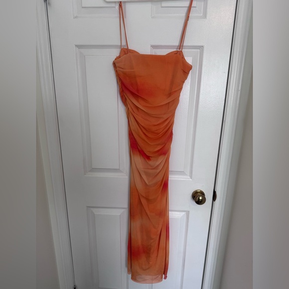 Zara Draped Ruched Tulle Mesh Dress - Picture 4 of 8